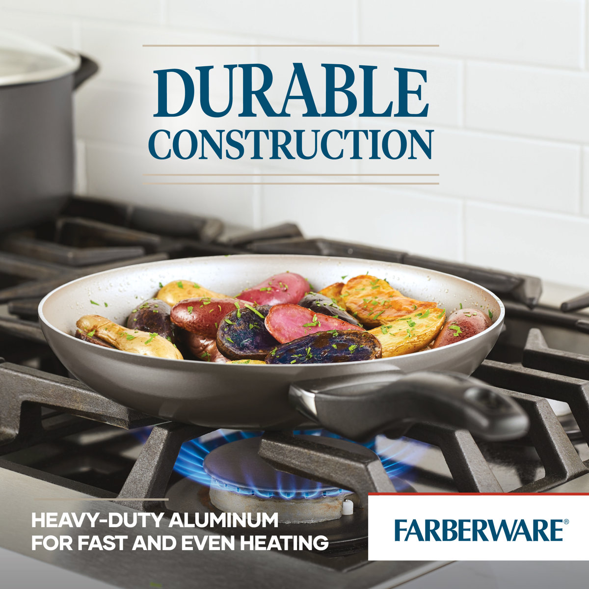 Farberware Dishwasher Safe Aluminum Nonstick Cookware Pots and Pans Set, 15-Piece, Pewter